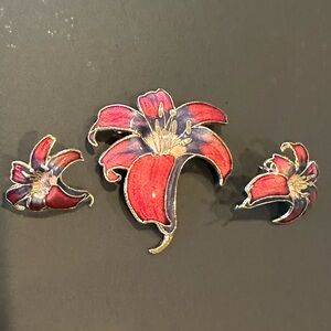 Cloisonné Earrings and Brooch Set